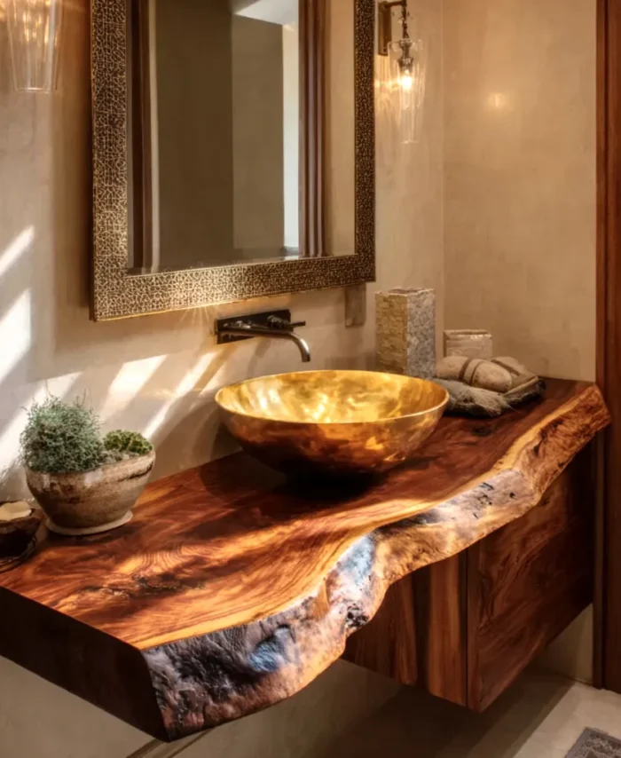 Natural Edge Wall Mounted Vanity Shelf Solid Wood with Brackets