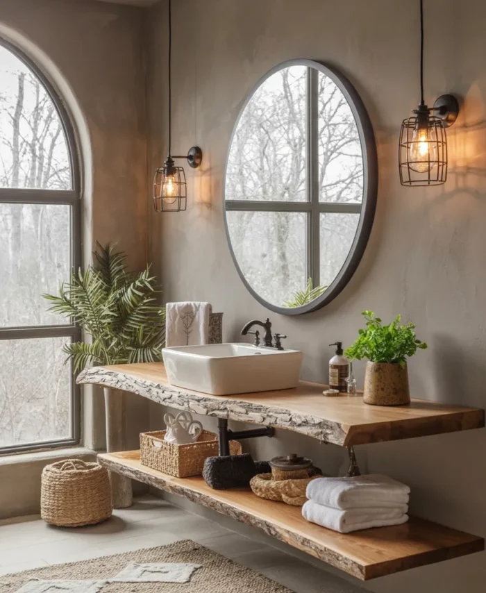 Artisan Made Natural Edge Bathroom Shelf with Steel Brackets