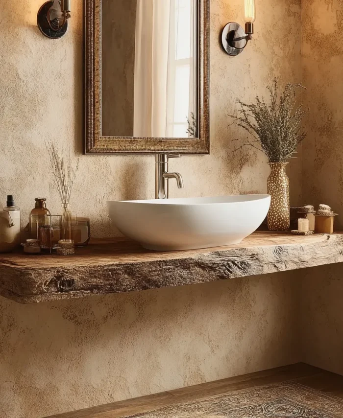 Solid Wood Bathroom Vanity Console Natural Edge Sink Shelf