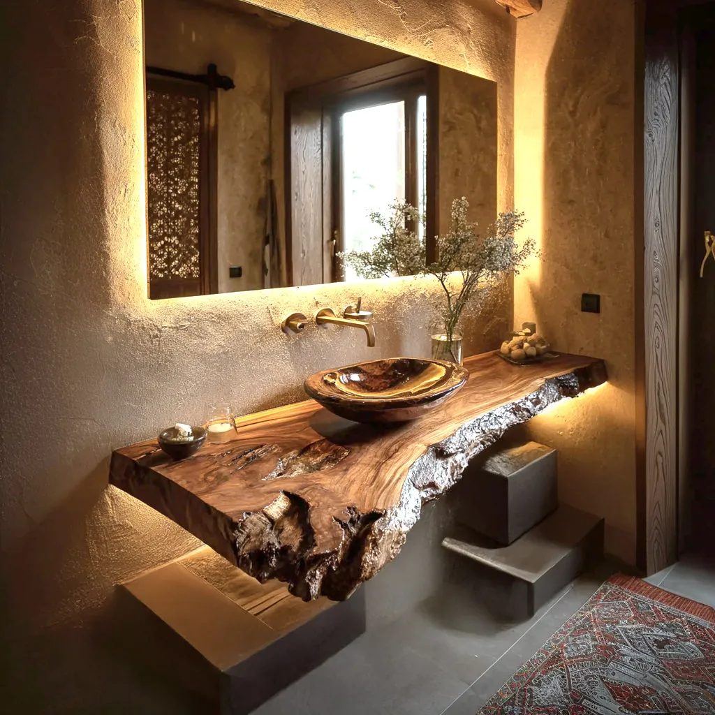 Rustic Farmhouse Wall Mounted Bathroom Shelf Natural Edge Timber