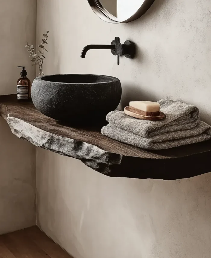 Compact Corner Vanity Shelf Solid Wood Natural Edge Design