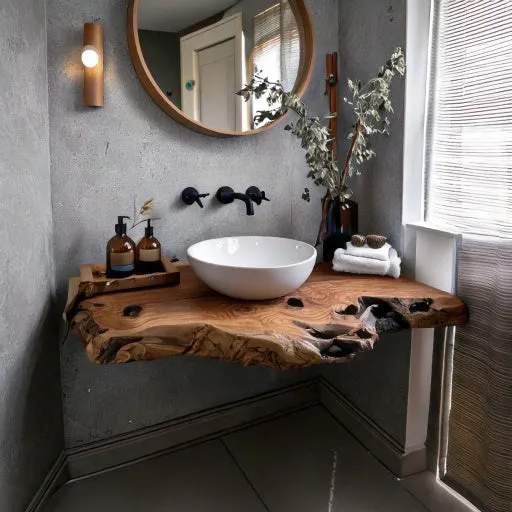 Custom Natural Edge Floating Sink Shelf Solid Wood Vanity