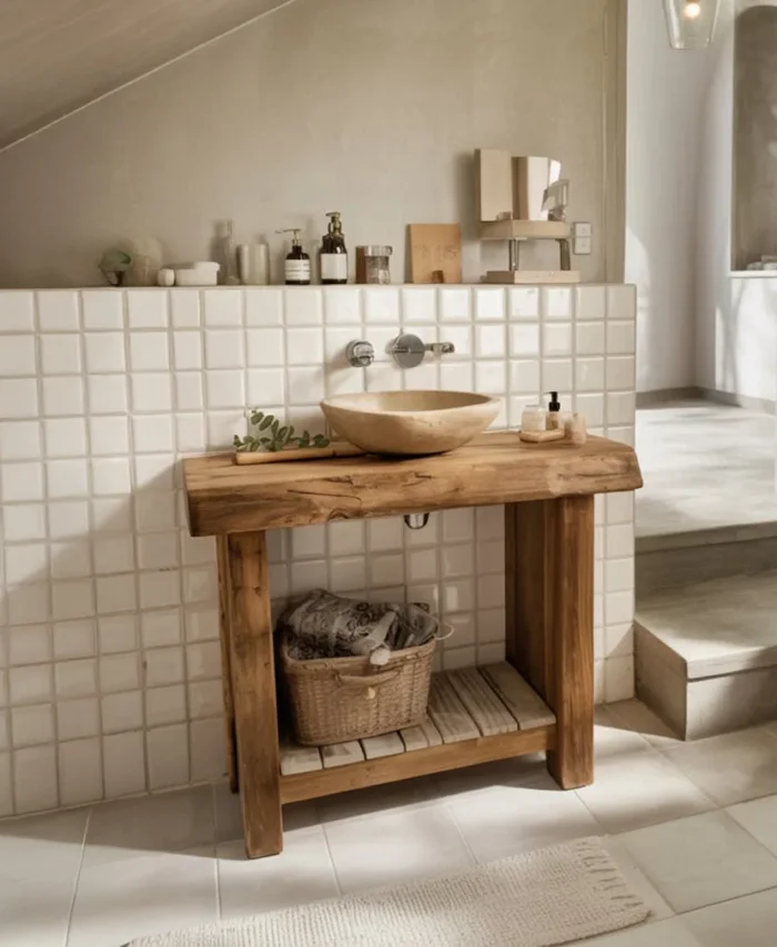 Wooden Bathroom Vanity Shelf Set Wall Mounted with Brackets