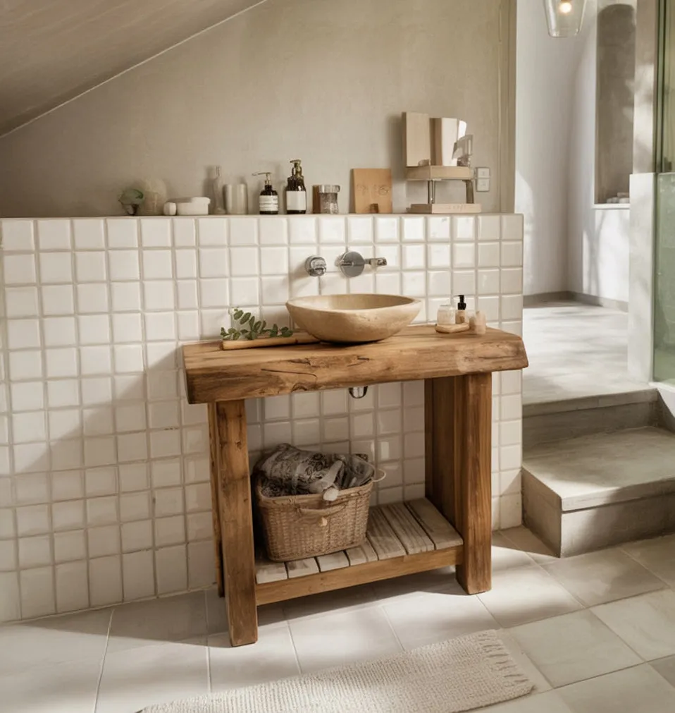 Wooden Bathroom Vanity Shelf Set Wall Mounted with Brackets